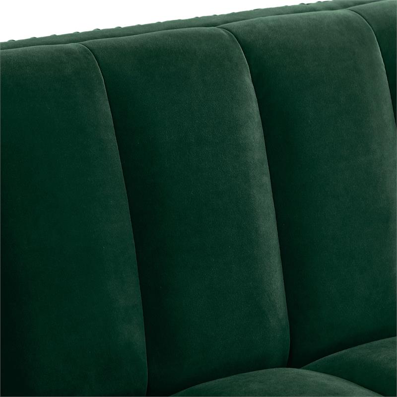 Pemberly Row Tufted Velvet Sofa with Nailhead Trim in Hunter Green/Gold