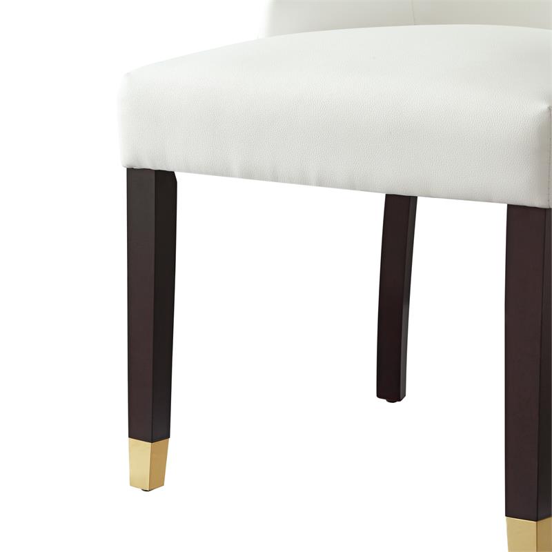 Pemberly Row Faux Leather Dining Chair with Nailhead White/Gold (Set of 2)