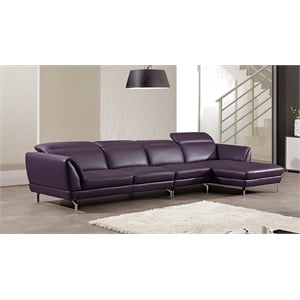 Pemberley Row Italian Leather Purple Sectional Rectangular Right Facing Chaise