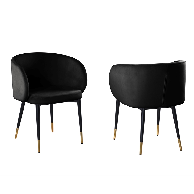 Pemberly Row Modern Velvet Upholstered Side Chair in Black Finish