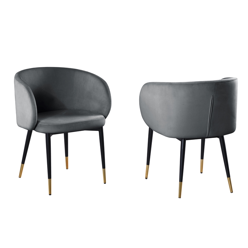 Pemberly Row Modern Velvet Upholstered Side Chair in Gray Finish
