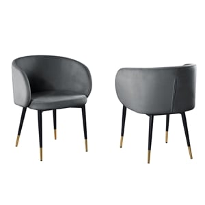 Pemberly Row Modern Velvet Upholstered Side Chair in Gray Finish