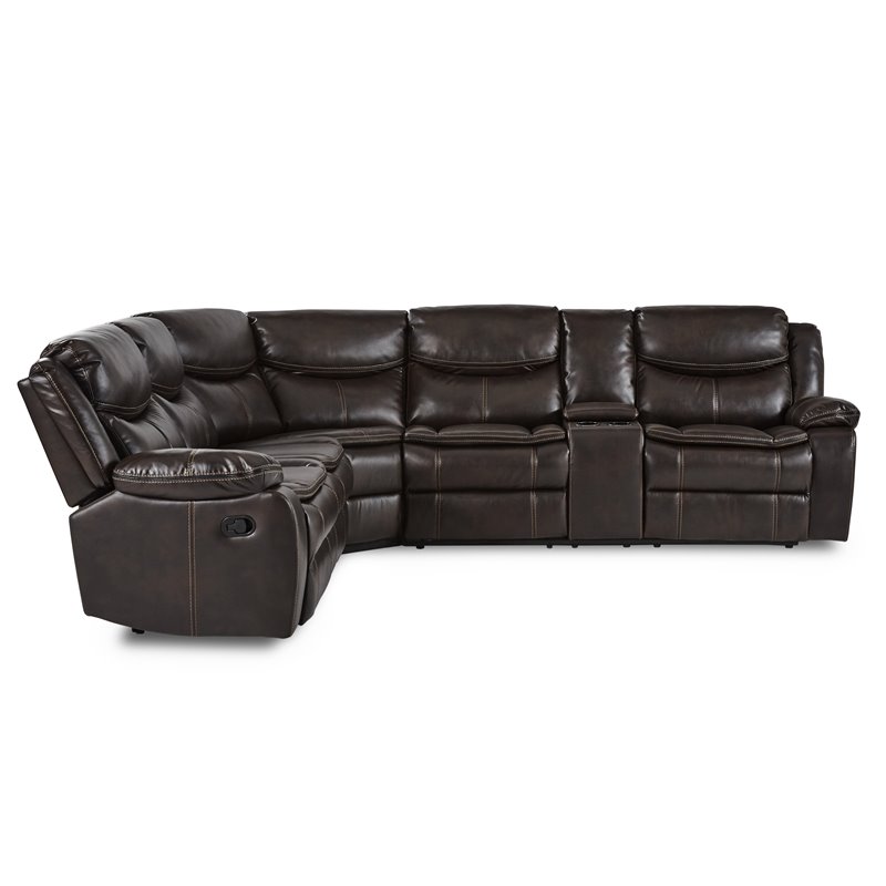 Pemberly Row 3-Piece Traditional Wood & Faux Leather Sectional Set in Brown