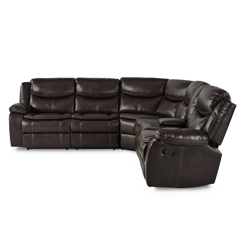 Pemberly Row 3-Piece Traditional Wood & Faux Leather Sectional Set in Brown