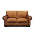 Pemberly Row Top Grain Hand Antiqued Leather Loveseat in Tan Brown
