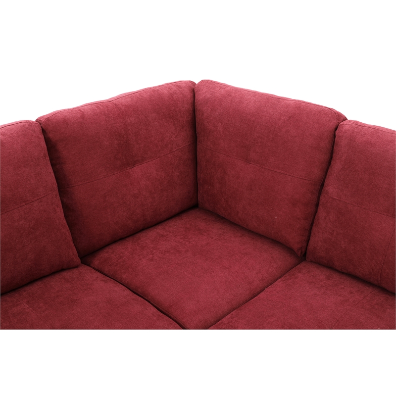 Pemberly Row Modern 3PC Sectional Sofa with Ottoman in Red Finish