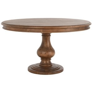Pemberley Row Solid Pine Wood Almond Brown Dining Table Round Hand Carved Base 54&quot Unassembled