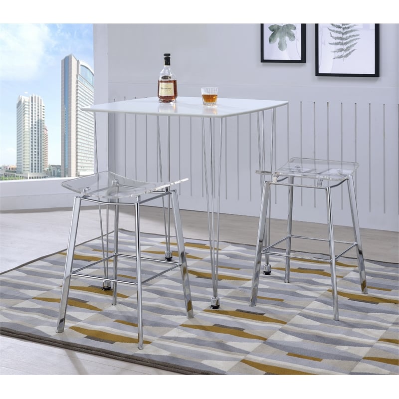 Pemberly Row Plastic Bar Stool Chair Set of 2 in Chrome -Saddle Seat & Footrest