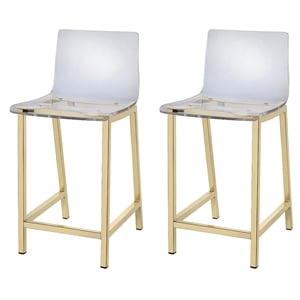 Pemberly Row Plastic Counter Stool Chair Set of 2 in Gold Square Seat & Footrest