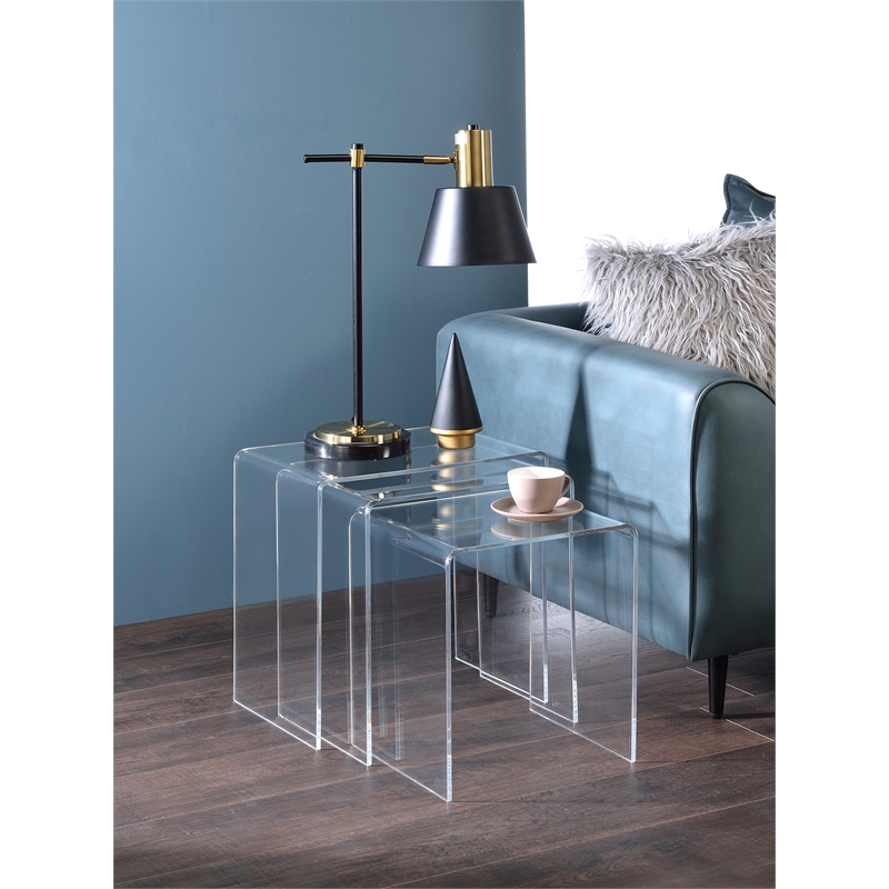 Pemberly Row Pure Decor Lucite and Acrylic Nesting Tables - Clear (Set of 3)