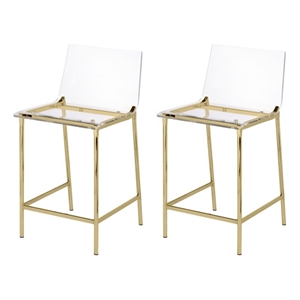 Pemberly Row Plastic Bar Stool Chair Set of 2 in Gold - Square Seat & Footrest