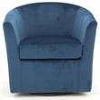 Pemberly Row Traditional Fabric Swivel Club Chair in Blue Finish
