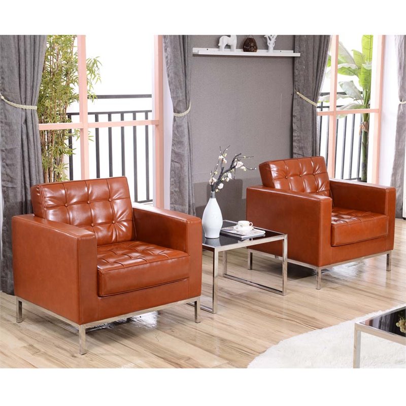 Pemberly Row Modern / Contemporary Leather Reception Chair in Cognac Brown