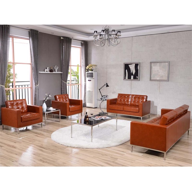 Pemberly Row Modern / Contemporary Leather Reception Chair in Cognac Brown