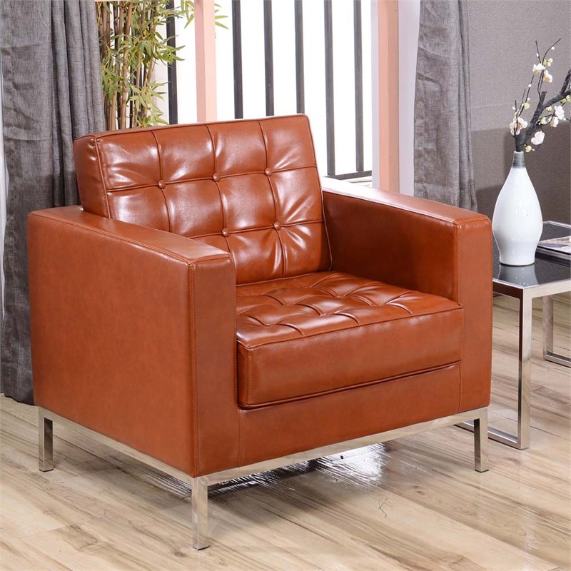 Pemberly Row Modern / Contemporary Leather Reception Chair in Cognac Brown