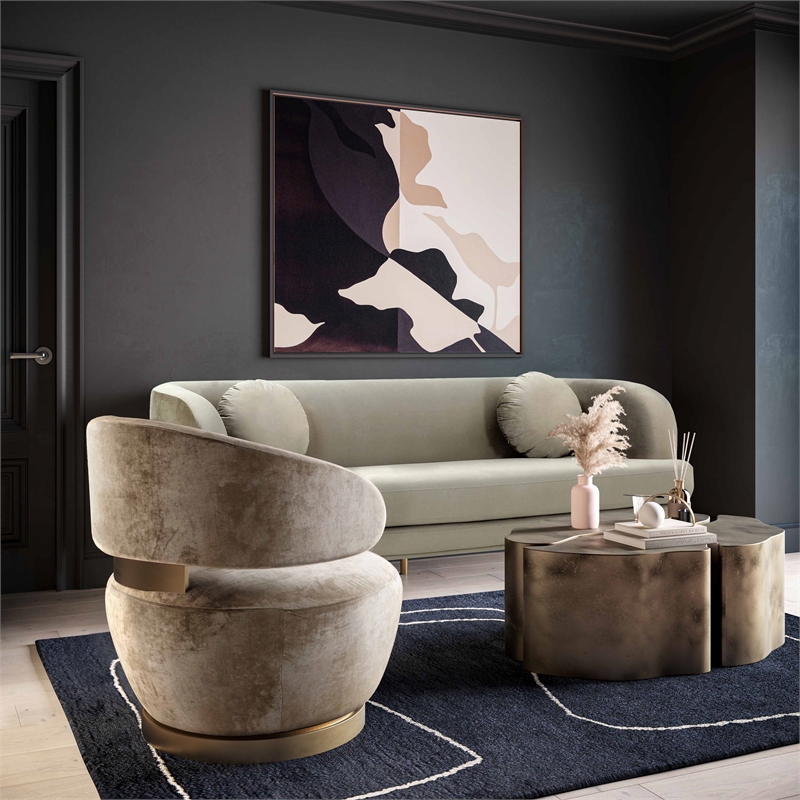 Pemberley Row Velvet Champagne Swivel Chair Round 29.72