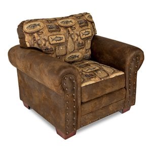 Pemberly Row Microfiber River Bend Arm Chair in Brown Finish