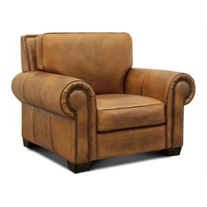 Pemberly Row Top Grain Hand Antiqued Leather Armchair in Tan
