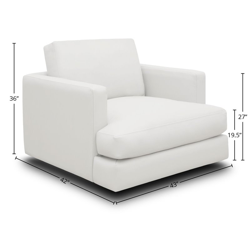 Pemberly Row Modern Top Grain Leather Swivel Armchair in White