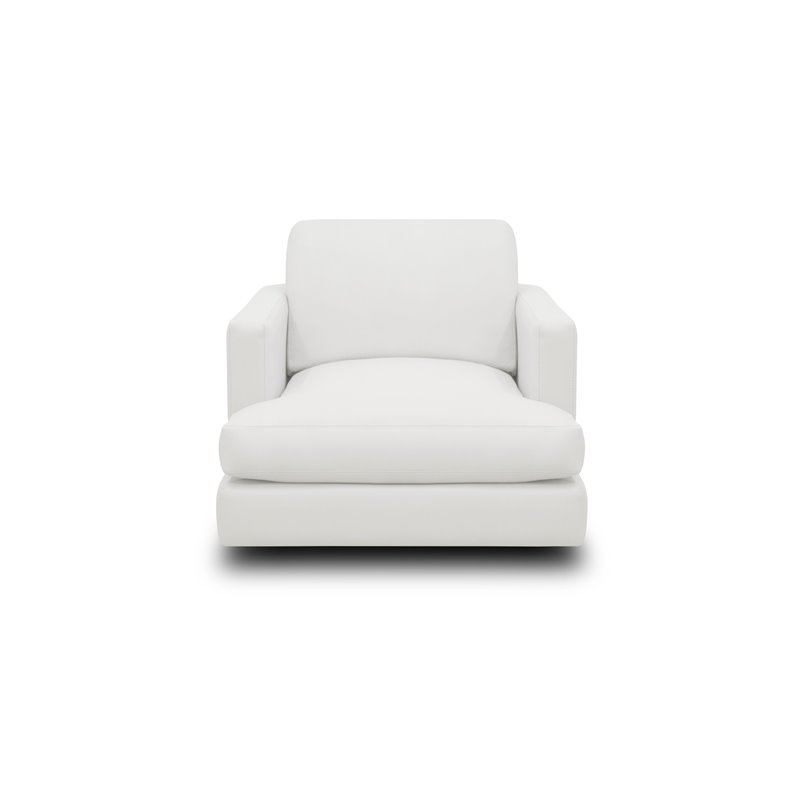Pemberly Row Modern Top Grain Leather Swivel Armchair in White