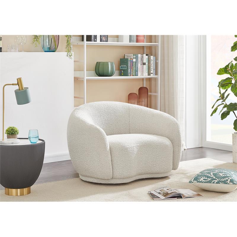 Pemberley Row Boucle Fabric Cream Chair Rounded Back 42
