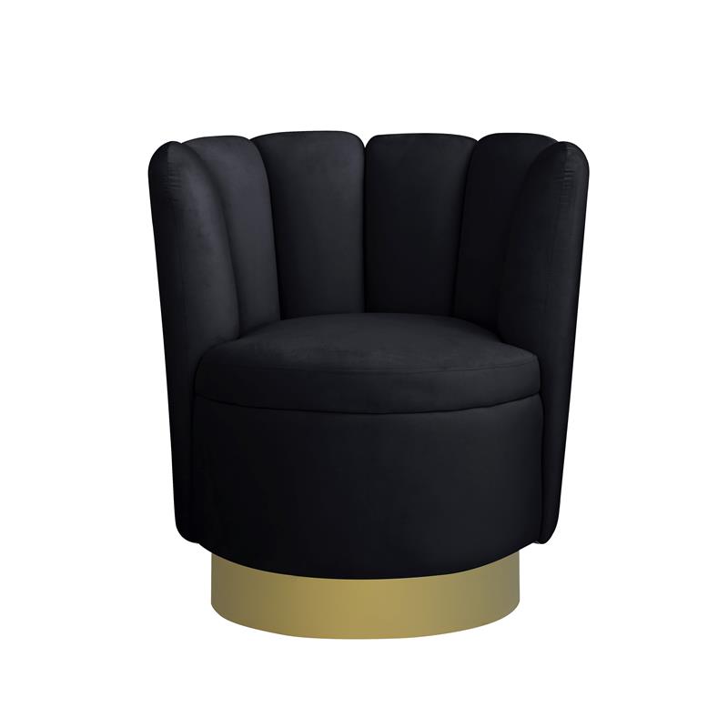 Pemberly Row Velvet Upholstered Swivel Accent Chair in Black Velvet