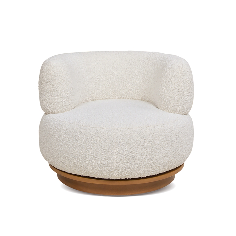 Pemberly Row 360 Swivel Barrel Back Accent Chair Ivory White Boucle