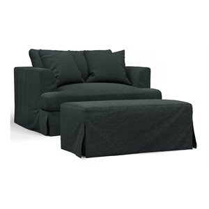 Pemberly Row 52&quot Fabric Slipcover Chair/A Half &Ottoman in Dark Gray