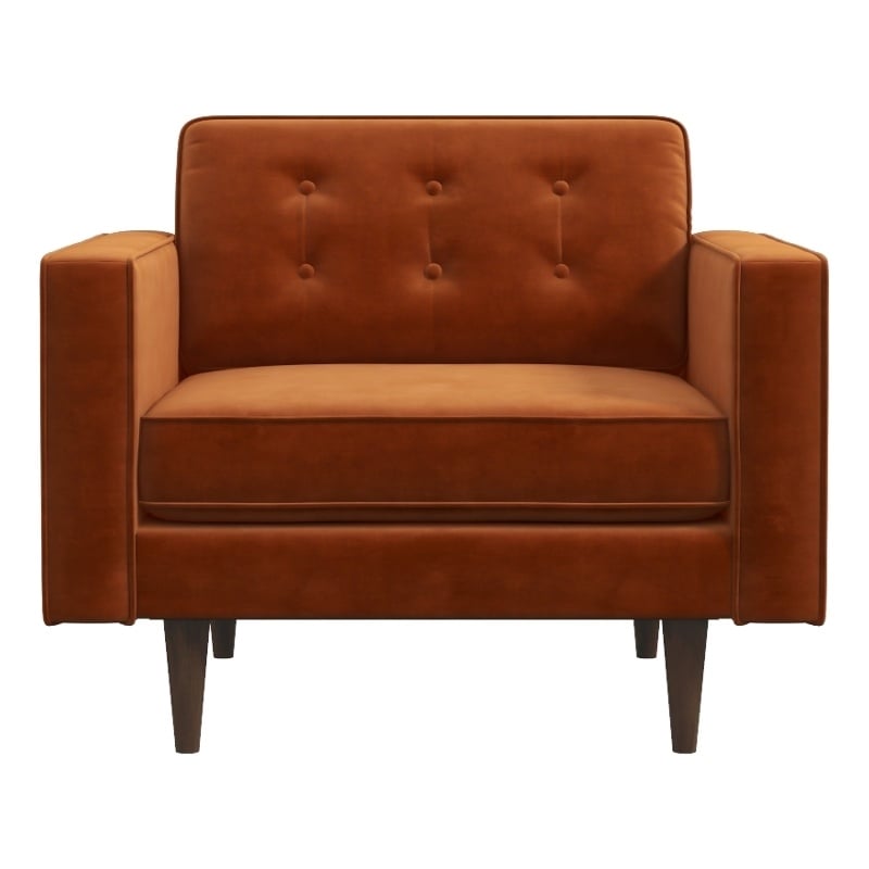 Pemberley Row Velvet Orange Armchair Square Mid-Century Modern 22