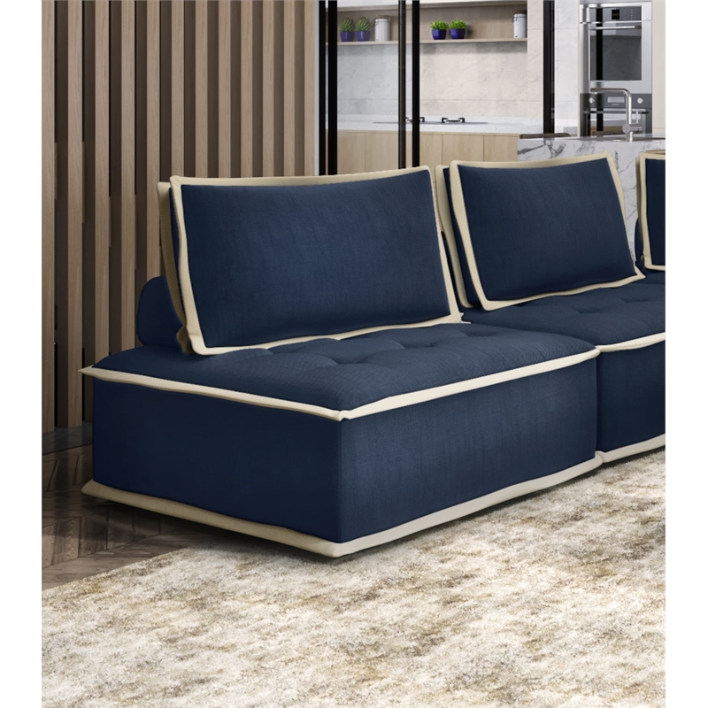 Pemberly Row Contemporary Fabric Armless Corner Accent Chair in Navy Blue/Cream