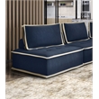 Pemberly Row Contemporary Fabric Armless Corner Accent Chair in Navy Blue/Cream