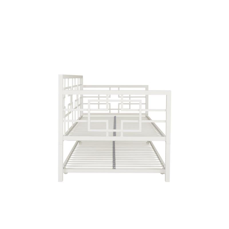 Pemberly Row Modern Twin Daybed with Trundle in White Metal Finish
