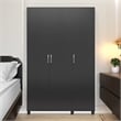 Pemberly Row Modern 3 Door Wardrobe with Clothing Rod in Black