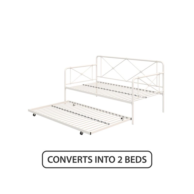 Pemberly Row Metal Farmhouse Daybed with Trundle Full in White