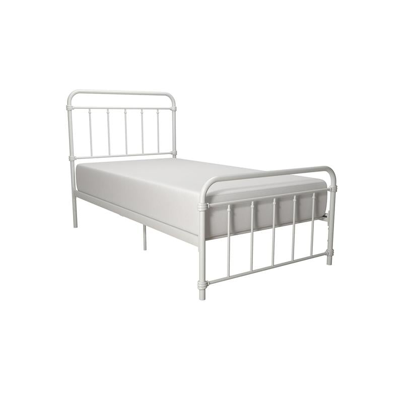 Pemberly Row Metal Platform Bed with Rustic Design and Curved Edge Twin in White