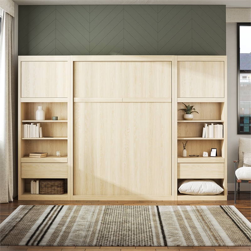 Pemberly Row Transitional Single Side Cabinet for Wall Beds in Light Oak