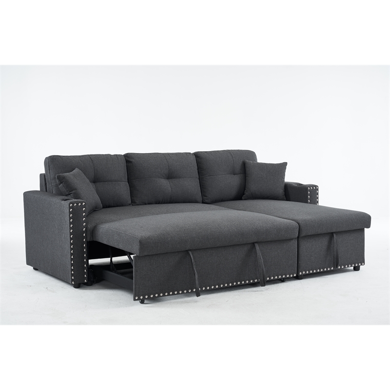 Pemberly Row Fabric Sleeper Sofa with Storage Compartment in Dark Gray
