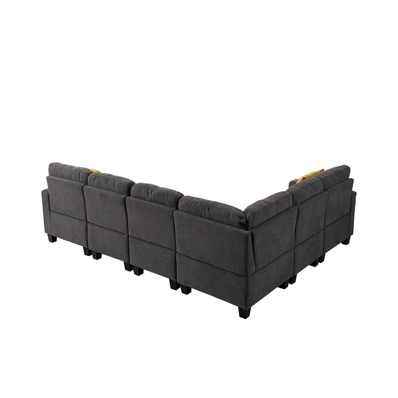 Pemberly Row 7pc Solid Wood Modular Sectional Sofa Couch w/ Ottoman in Dark Gray