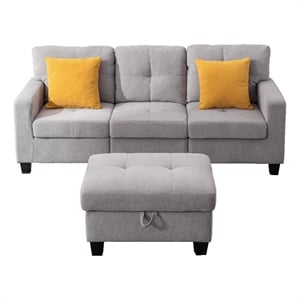 Pemberly Row 4pc Solid Wood Modular Sectional Sofa Couch & Ottoman in Light Gray