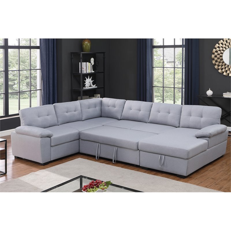 Pemberley Row Fabric Ash Sleeper Sectional Sofa Rectangular Storage 117.8