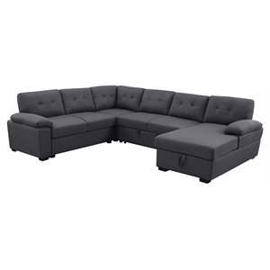 Pemberley Row Fabric Dark Gray Sleeper Sectional Sofa Rectangular Storage 117.8&quot Unassembled