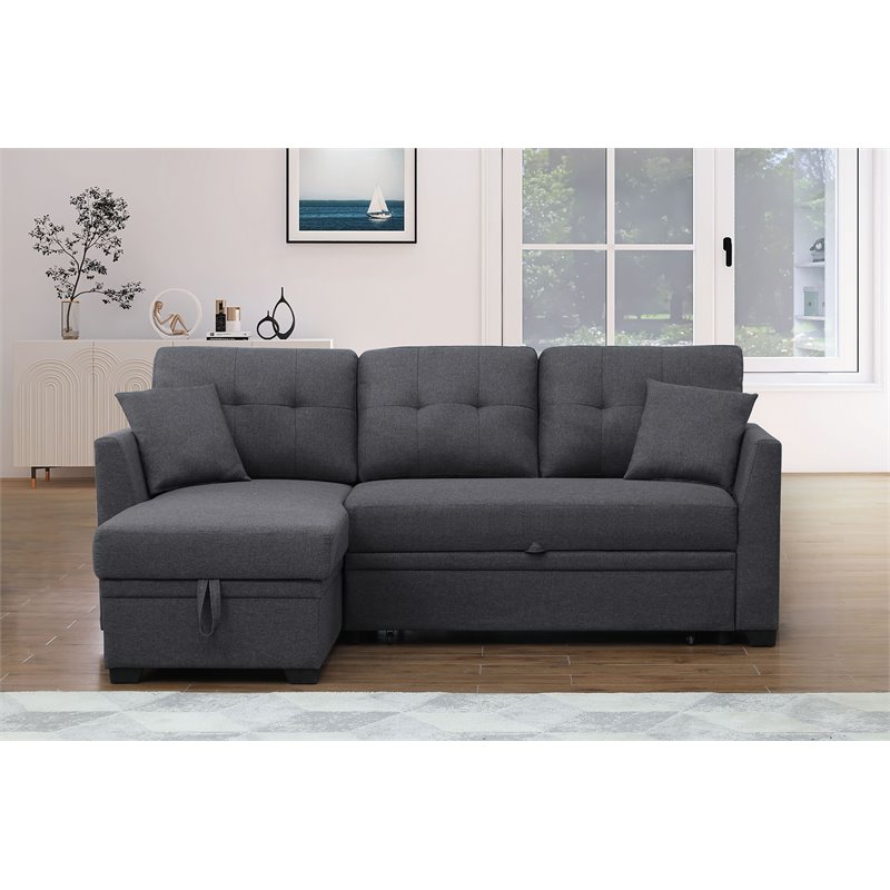 Pemberly Row 3-Seat Fabric Sleeper Sectional Sofa with Storage in Dark Gray