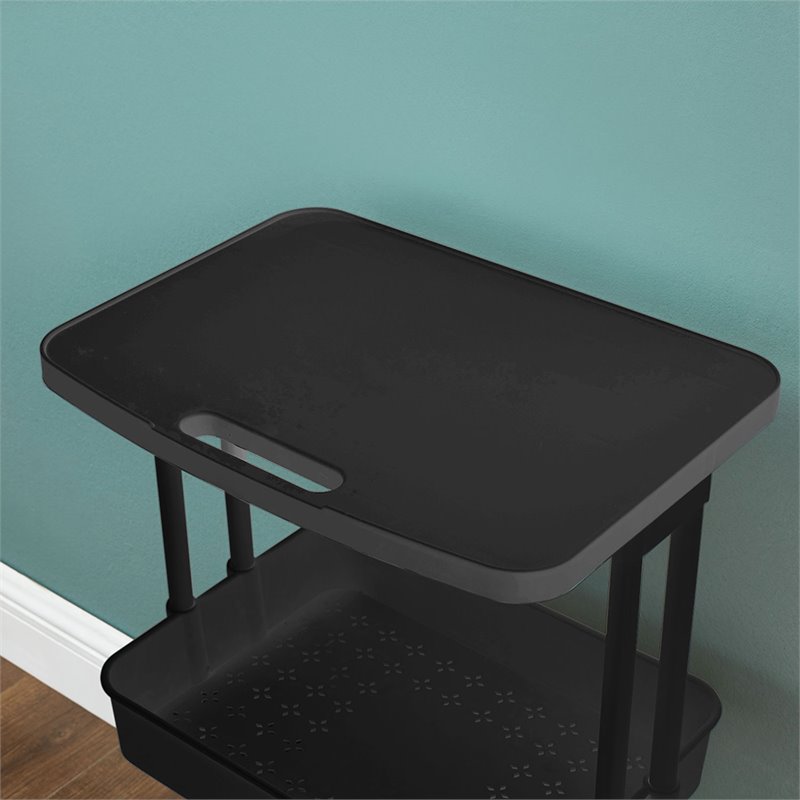 Pemberly Row 2-Tier Table Top Plastic Storage Trolley Rolling Cart in Black