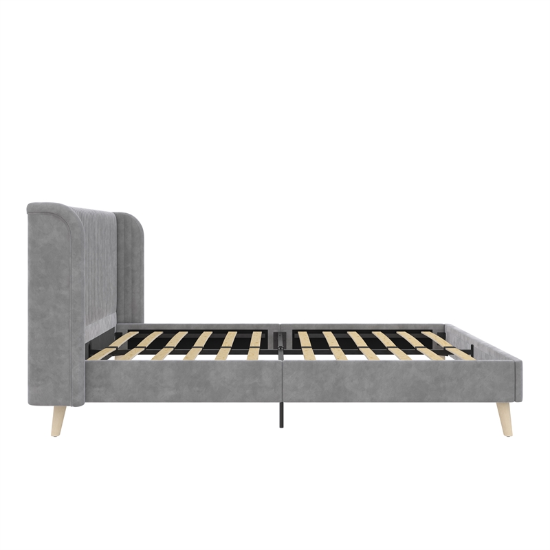 Pemberly Row Upholstered Wingback Queen Bed Frame in Light Gray
