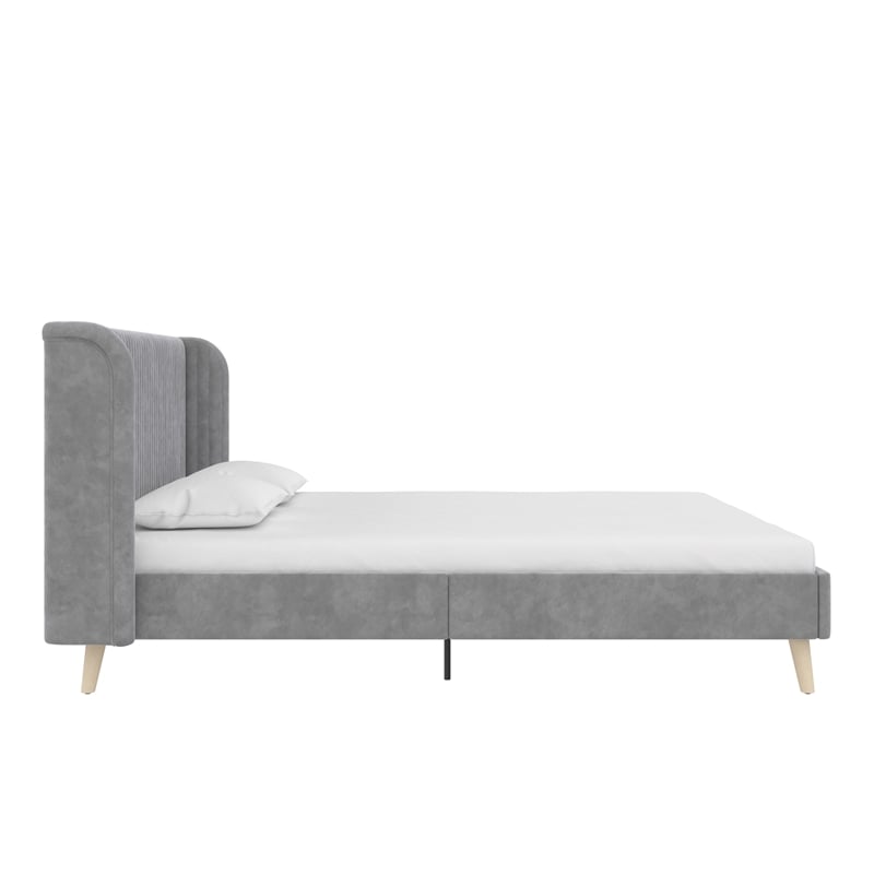 Pemberly Row Upholstered Wingback Queen Bed Frame in Light Gray