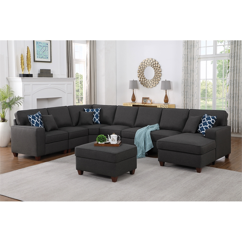 Pemberly Row 8-Piece Upholstered Modern Fabric Sectional in Dark Gray