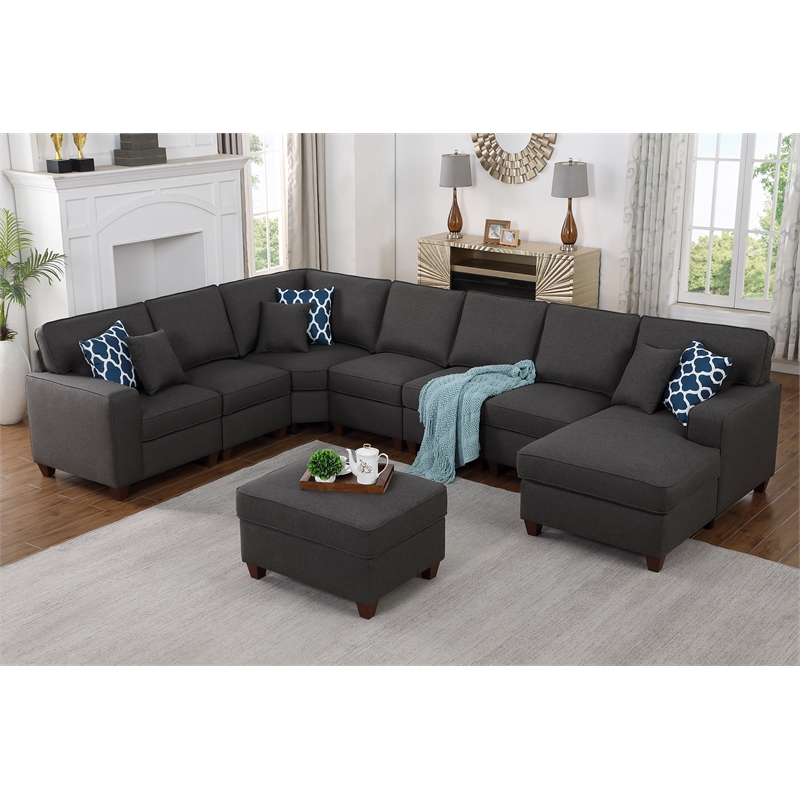 Pemberly Row 8-Piece Upholstered Modern Fabric Sectional in Dark Gray