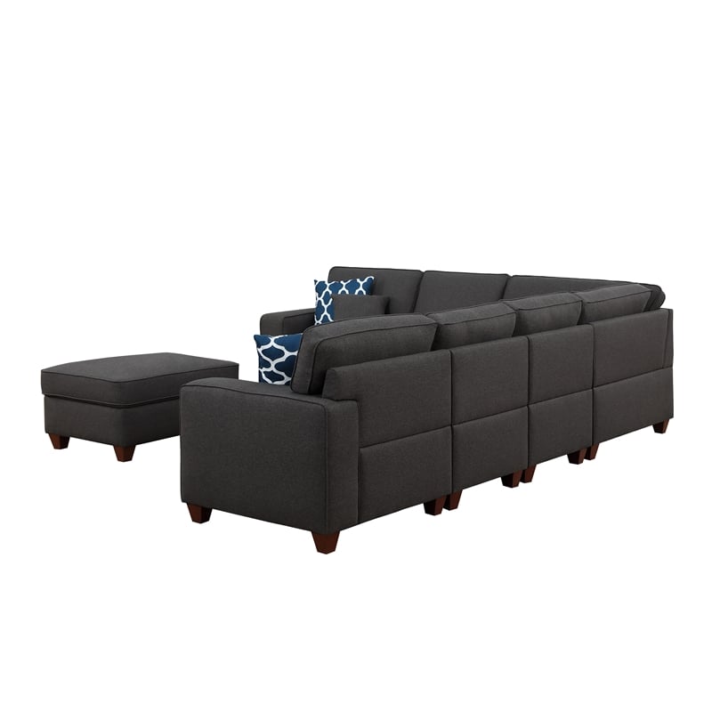 Pemberly Row 7-Piece Upholstered Fabric Sectional with Ottoman in Gray