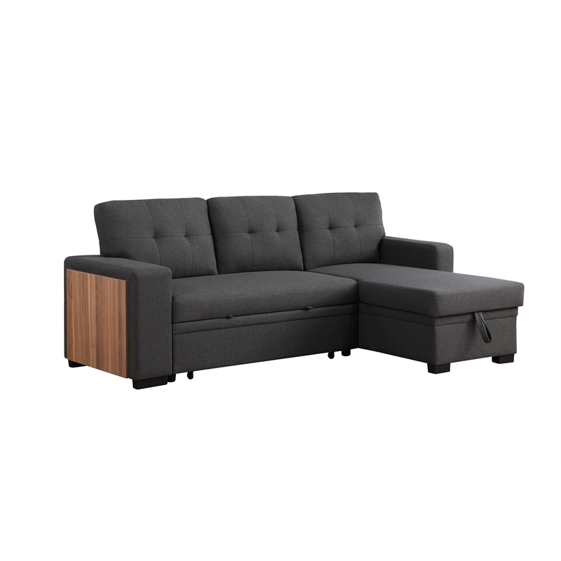 Pemberly Row Fabric Reversible Side Compartment Sectional Sofa Bed - Dark Gray