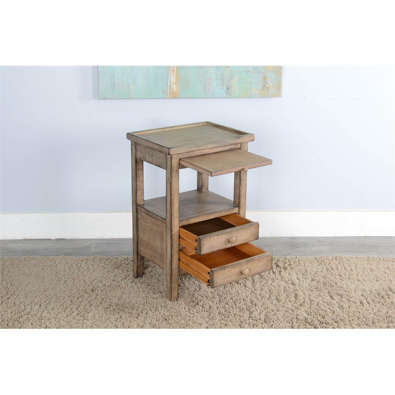 Pemberly Row Traditional Beach Pebble Solid Wood and Veneers Side Table in Oak